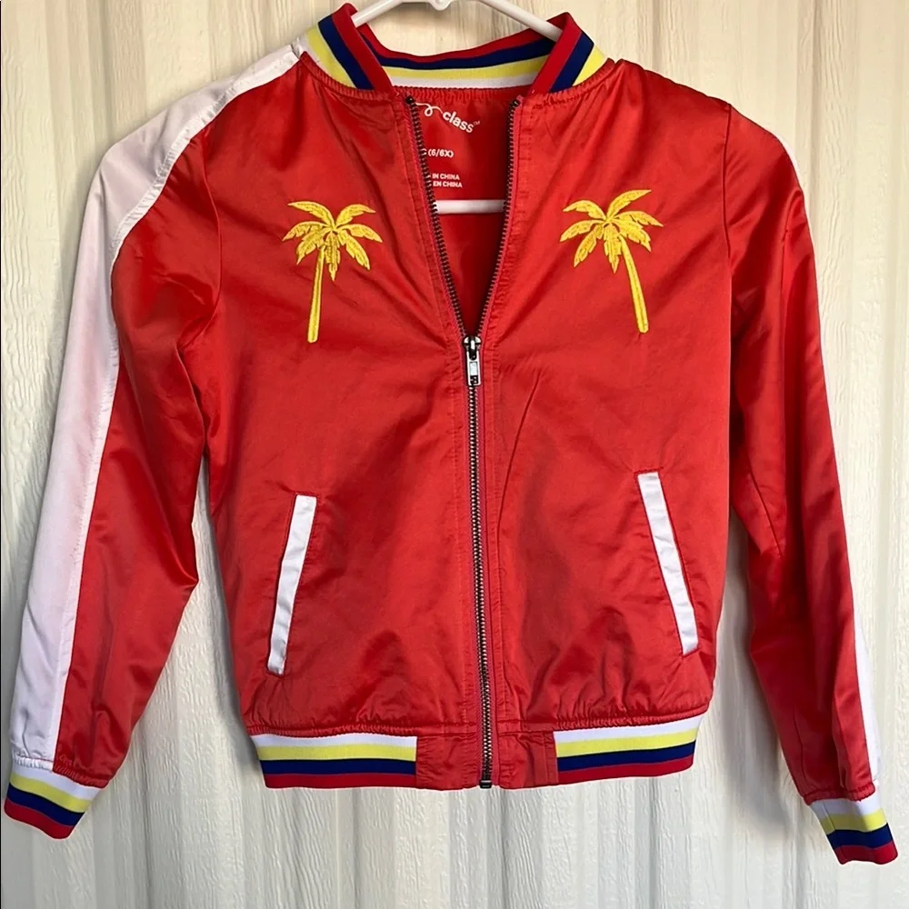 ART CLASS Orange Palm Tree Bomber Jacket Kids 6/6X‎